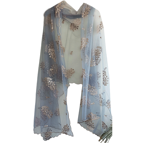 India Scarve's Net Cut Goldan Embroidered Floral Design  Dupatta