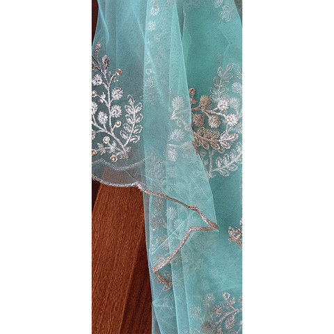 India Scarve's Net Cut Goldan Embroidered Floral Design  Dupatta