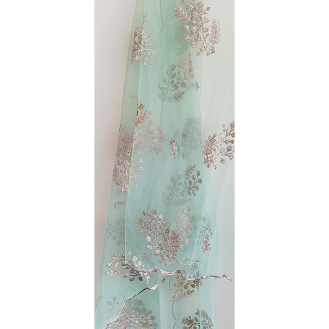 India Scarve's Net Cut Goldan Embroidered Floral Design  Dupatta