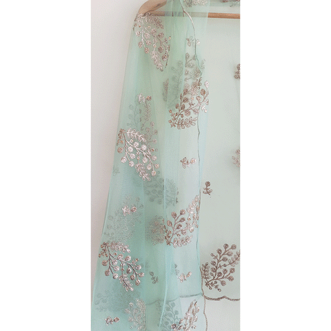 India Scarve's Net Cut Goldan Embroidered Floral Design  Dupatta