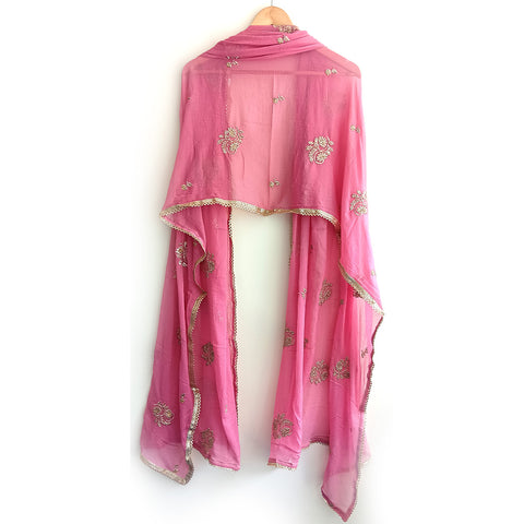 India Scarves Pure Najmin Pink Stole Dupatta with Golden Embroidery 220X100…