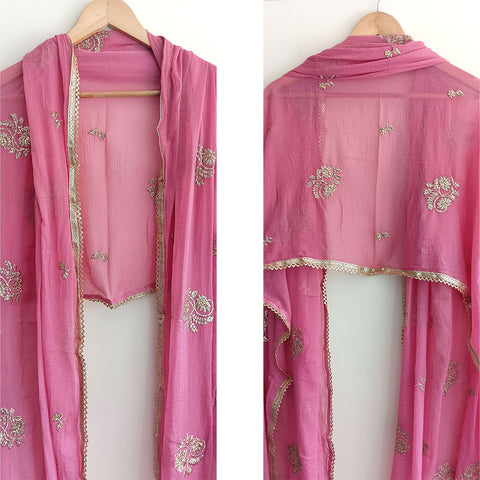 India Scarves Pure Najmin Pink Stole Dupatta with Golden Embroidery 220X100…