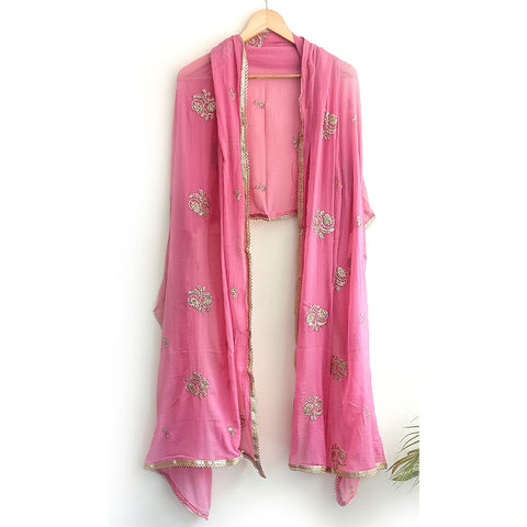 India Scarves Pure Najmin Pink Stole Dupatta with Golden Embroidery 220X100…