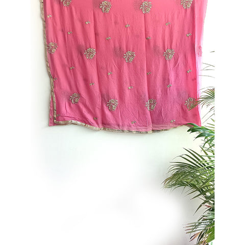 India Scarves Pure Najmin Pink Stole Dupatta with Golden Embroidery 220X100…