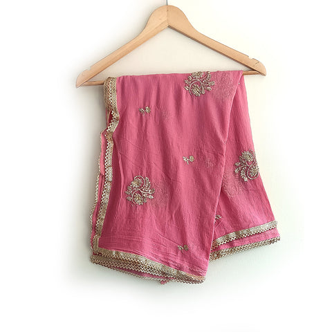 India Scarves Pure Najmin Pink Stole Dupatta with Golden Embroidery 220X100…