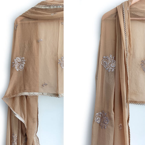 India Scarves Pure Najmin Beige Colour Stole Dupatta with Golden Embroidery 220X100…