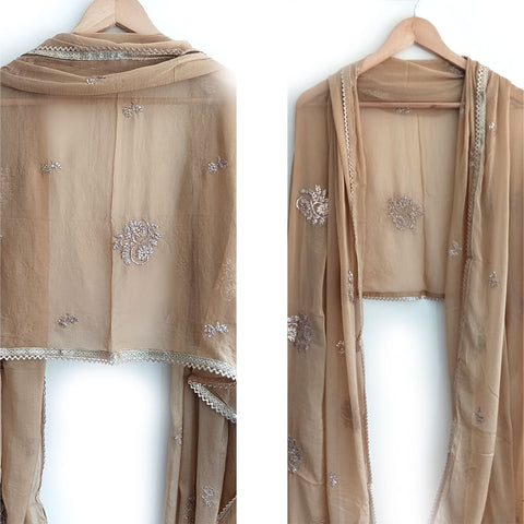 India Scarves Pure Najmin Beige Colour Stole Dupatta with Golden Embroidery 220X100…