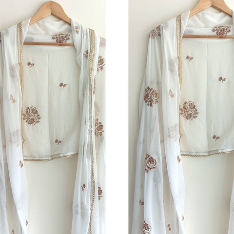 India Scarves Pure Najmin White Stole Dupatta with Golden Embroidery 220X100…