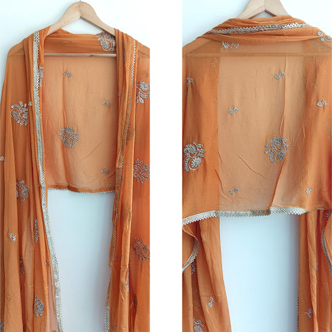 India Scarves Pure Najmin Mustard Stole Dupatta with Golden Embroidery 220X100…