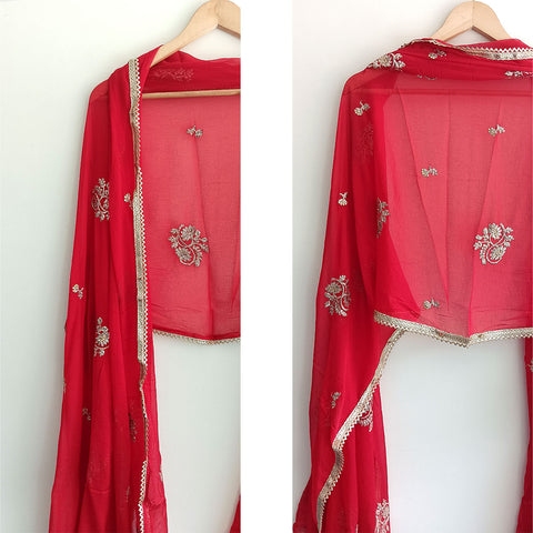 India Scarves Pure Najmin Red  Stole Dupatta with Golden Embroidery 220X100…