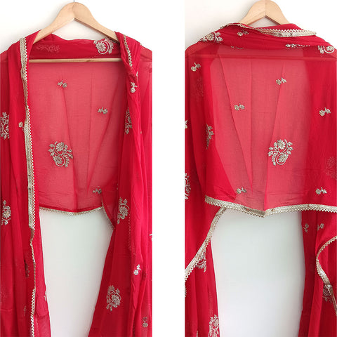 India Scarves Pure Najmin Red  Stole Dupatta with Golden Embroidery 220X100…