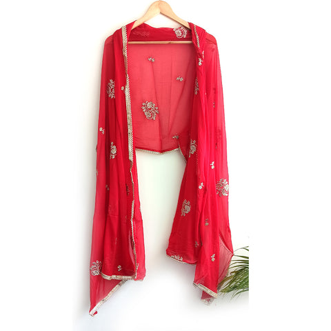 India Scarves Pure Najmin Red  Stole Dupatta with Golden Embroidery 220X100…