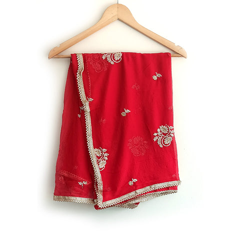 India Scarves Pure Najmin Red  Stole Dupatta with Golden Embroidery 220X100…