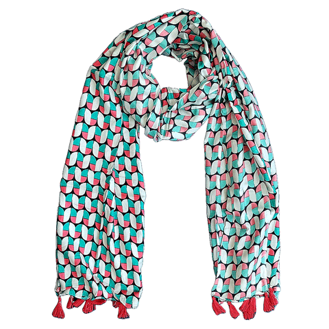 India Scarves Women's Viscose Geoi Design Red,Green,white and green colour Fragrance Stole, 75 Cm x 185 Cm, With Free Hanger