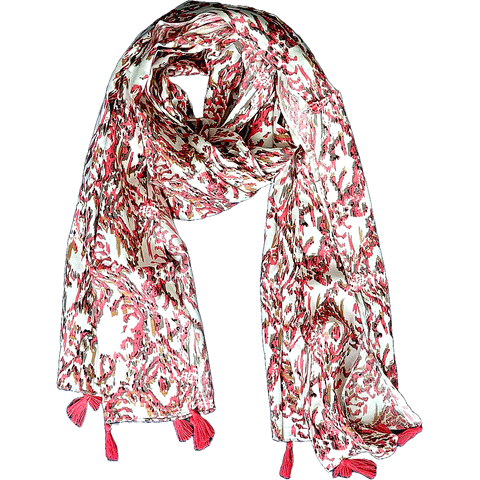 India Scarves Women's Viscose Geoi Design Red,Green,white and green colour Fragrance Stole, 75 Cm x 185 Cm, With Free Hanger