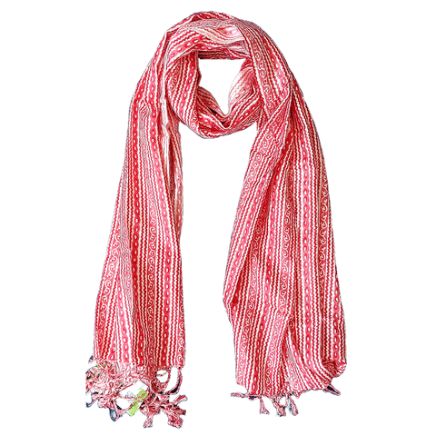 India Scarves Women's Viscose Geoi Design Red,Green,white and green colour Fragrance Stole, 75 Cm x 185 Cm, With Free Hanger