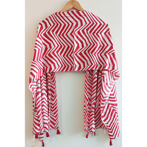 India Scarves Women's Viscose Geoi Design Red,Green,white and green colour Fragrance Stole, 75 Cm x 185 Cm, With Free Hanger