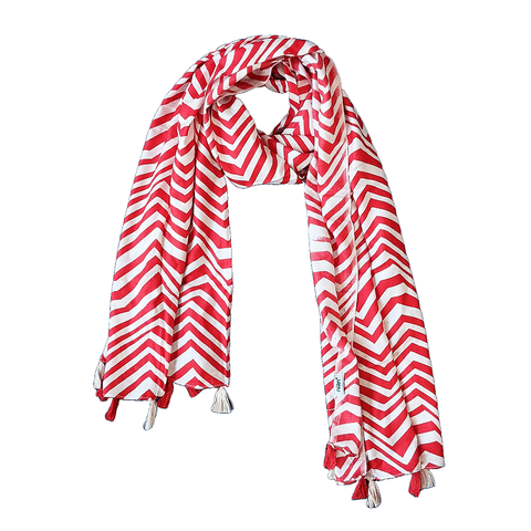 India Scarves Women's Viscose Geoi Design Red,Green,white and green colour Fragrance Stole, 75 Cm x 185 Cm, With Free Hanger