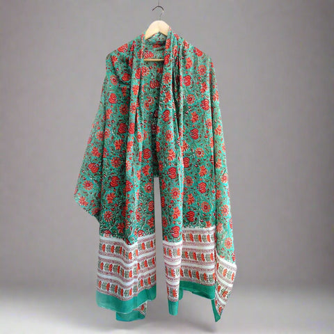 Baagru Hand Block Printed Cotton Mulmul Dupatta 115X225 Cm