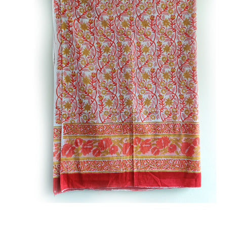 Baagru Hand Block Printed Cotton Mulmul Orange Color Dupatta 115X225 Cm