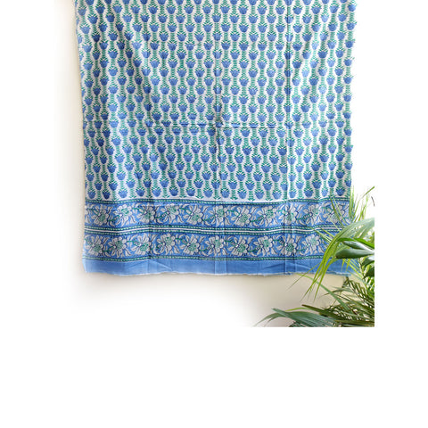 Baagru Hand Block Printed Cotton Mulmul Dupatta Blue Color 115X225 Cm