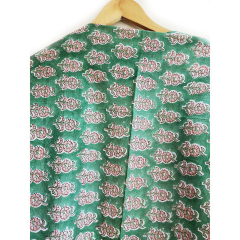 Baagru Hand Block Printed Cotton Mulmul Green Color Dupatta 115X225 Cm