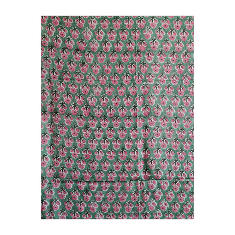 Baagru Hand Block Printed Cotton Mulmul Green Dupatta 115X225 Cm