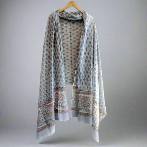 Baagru Hand Block Printed Cotton Mulmul Dupatta 115X225 Cm