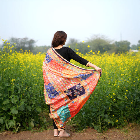 Pakistani Digital Printed Chinnon Multicoloured Dupatta With Heavy Mirror Work