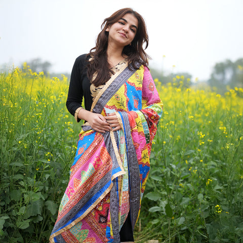 Pakistani Digital Printed Chinnon Multicoloured Dupatta With Heavy Mirror Work