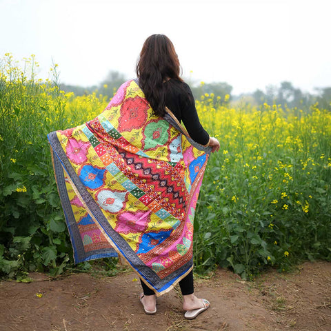 Pakistani Digital Printed Chinnon Multicoloured Dupatta With Heavy Mirror Work